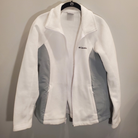 Columbia Fleece Full Zip Jacket White Grey Size L - Picture 2 of 5